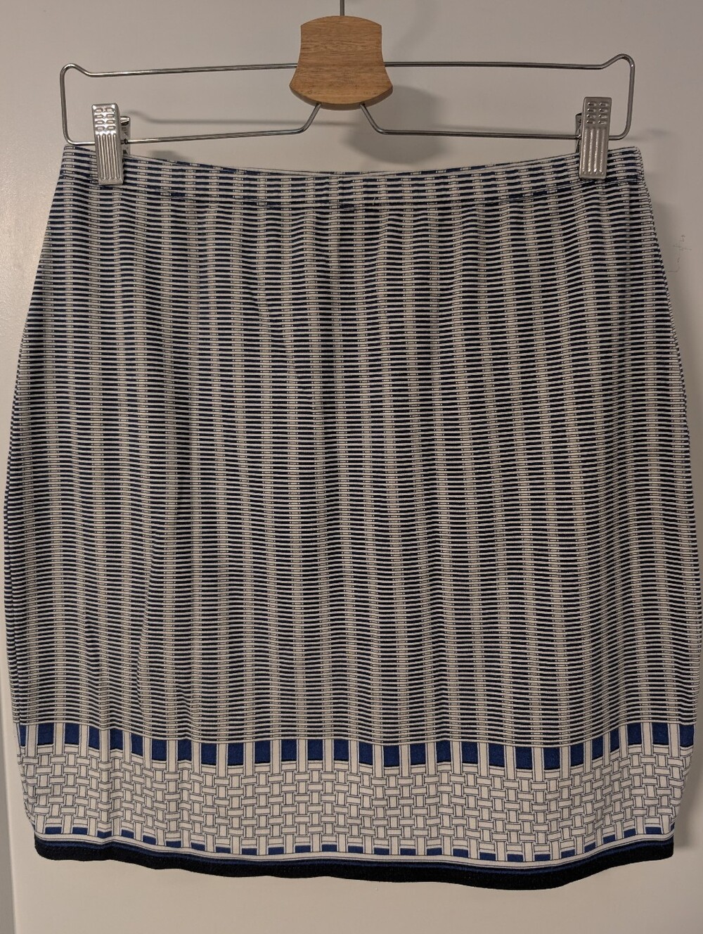Blue And White Patterned Midi Skirt